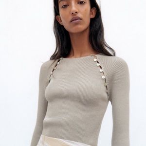 NWT ZARA unique button ribbed top - S - 4331/026